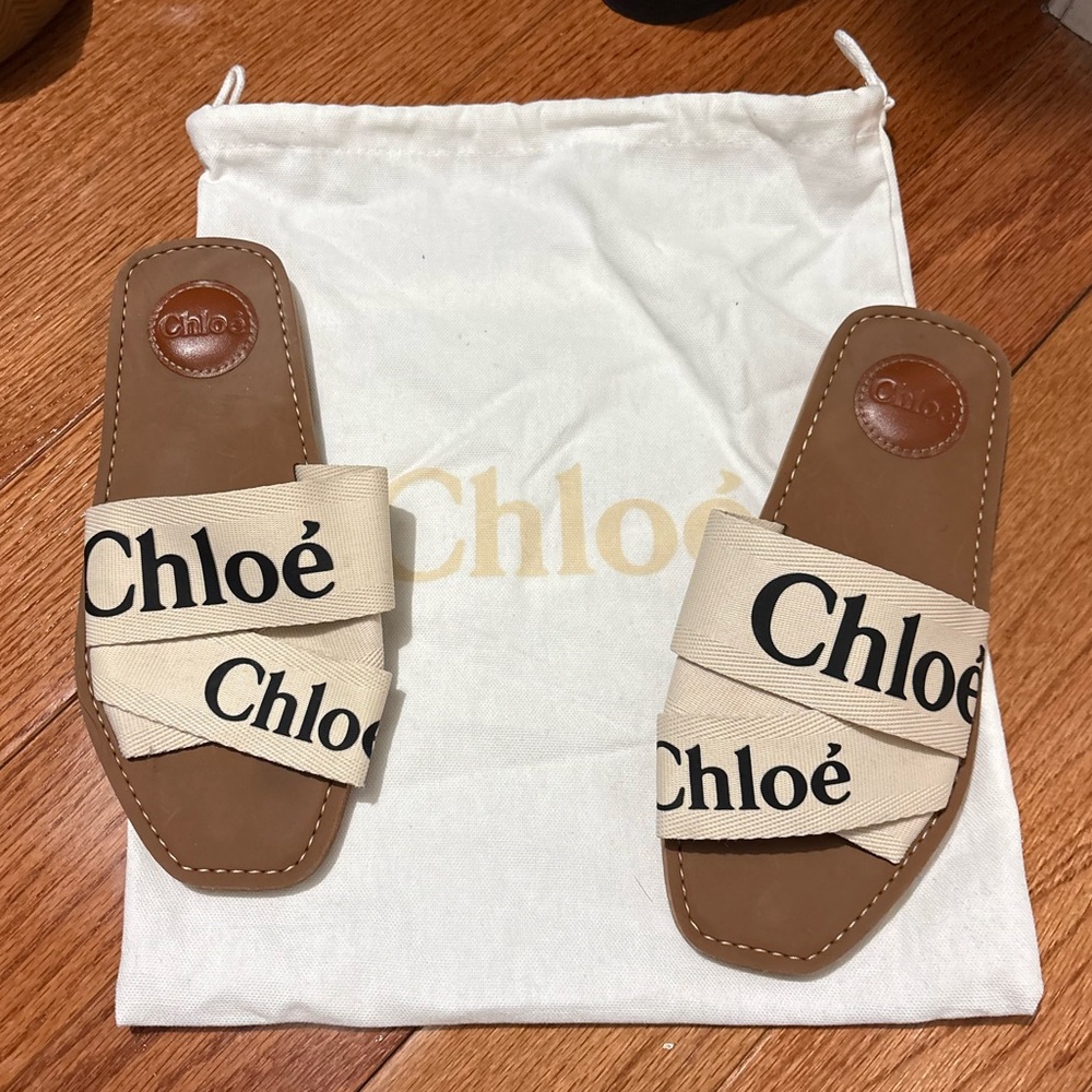 Chloé Flat Logo Strap Leather Sandals 37 - Picture 2 of 3
